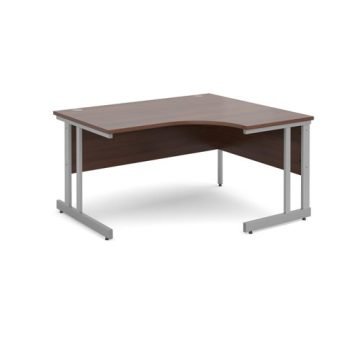 Momento right hand ergonomic desk 1400mm - silver cantilever frame Walnut top - MOM14ERW