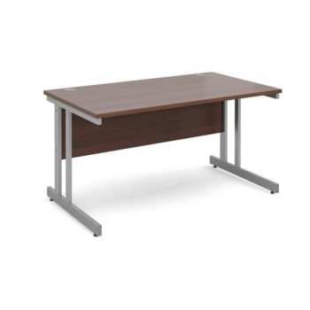 Momento straight desk 1400mm x 800mm - silver cantilever frame Walnut top - MOM14W