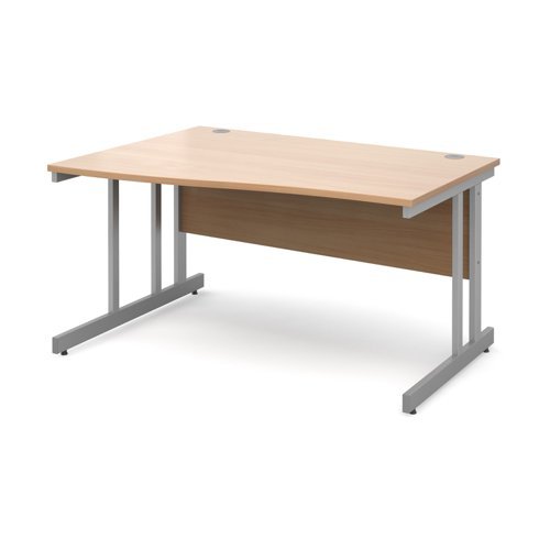 Momento left hand wave desk 1400mm - silver cantilever frame Beech top - MOM14WLB