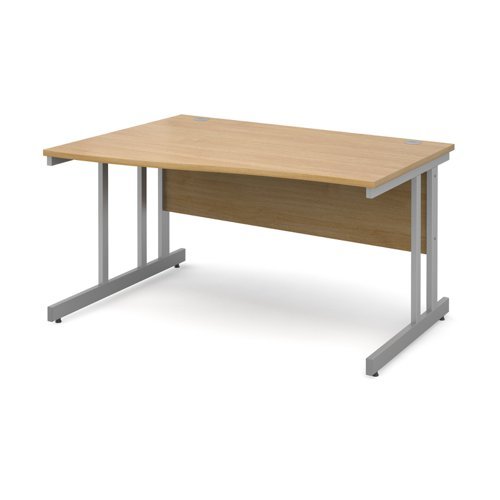 Momento left hand wave desk 1400mm - silver cantilever frame Oak Top - MOM14WLO