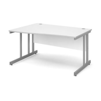 Momento left hand wave desk 1400mm - silver cantilever frame White Top - MOM14WLWH