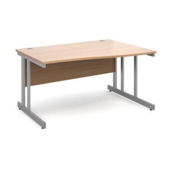 Momento right hand wave desk 1400mm - silver cantilever frame Beech top - MOM14WRB