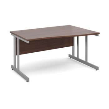 Momento right hand wave desk 1400mm - silver cantilever frame Walnut top - MOM14WRW