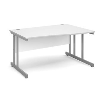 Momento right hand wave desk 1400mm - silver cantilever frame White Top - MOM14WRWH