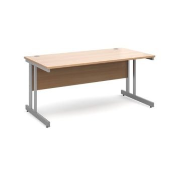 Momento straight desk 1600mm x 800mm - silver cantilever frame Beech top - MOM16B