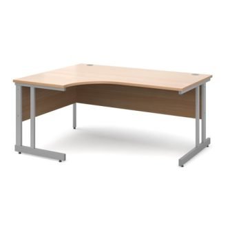 Momento left hand ergonomic desk 1600mm - silver cantilever frame Beech top - MOM16ELB