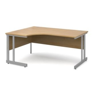 Momento left hand ergonomic desk 1600mm - silver cantilever frame Oak Top - MOM16ELO