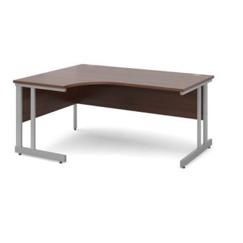 Momento left hand ergonomic desk 1600mm - silver cantilever frame Walnut top - MOM16ELW