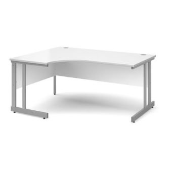Momento left hand ergonomic desk 1600mm - silver cantilever frame White Top - MOM16ELWH