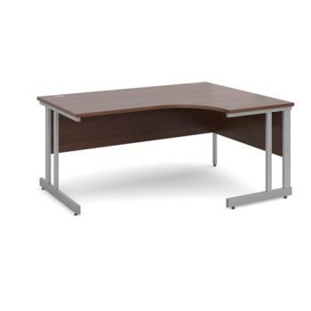 Momento right hand ergonomic desk 1600mm - silver cantilever frame Walnut top - MOM16ERW