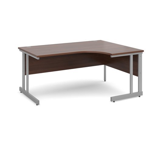 Momento right hand ergonomic desk 1600mm - silver cantilever frame Walnut top - MOM16ERW
