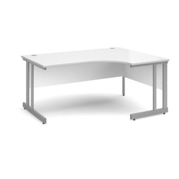 Momento right hand ergonomic desk 1600mm - silver cantilever frame White Top - MOM16ERWH