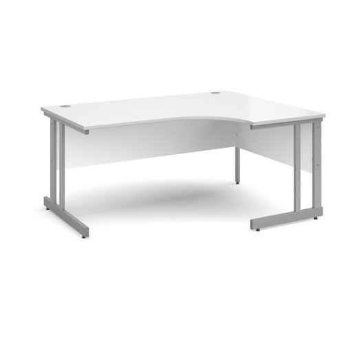 Momento right hand ergonomic desk 1600mm - silver cantilever frame White Top - MOM16ERWH