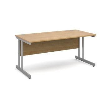Momento straight desk 1600mm x 800mm - silver cantilever frame Oak Top - MOM16O
