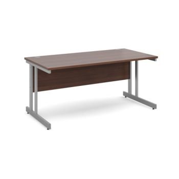 Momento straight desk 1600mm x 800mm - silver cantilever frame Walnut top - MOM16W