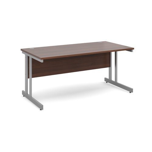 Momento straight desk 1600mm x 800mm - silver cantilever frame Walnut top - MOM16W