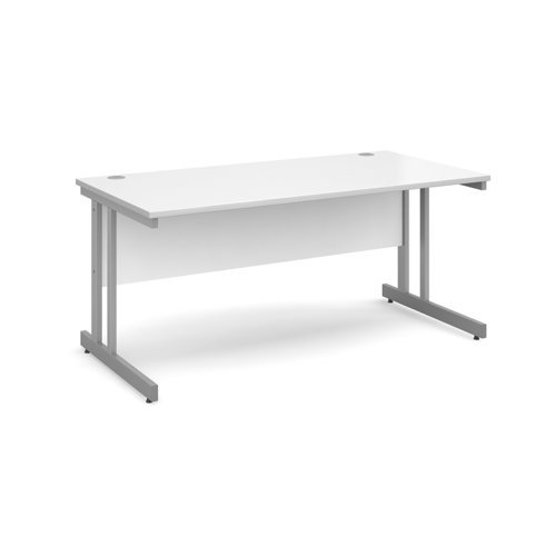 Momento straight desk 1600mm x 800mm - silver cantilever frame White Top - MOM16WH