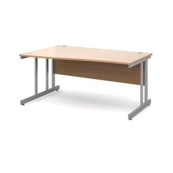 Momento left hand wave desk 1600mm - silver cantilever frame Beech top - MOM16WLB