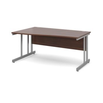 Momento left hand wave desk 1600mm - silver cantilever frame Walnut top - MOM16WLW