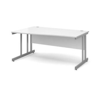 Momento left hand wave desk 1600mm - silver cantilever frame White Top - MOM16WLWH