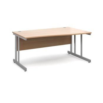 Momento right hand wave desk 1600mm - silver cantilever frame Beech top - MOM16WRB