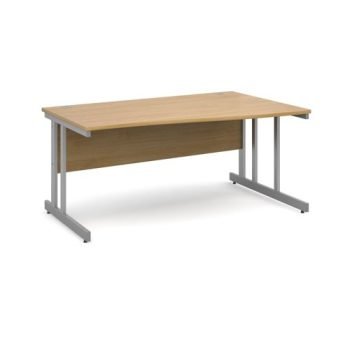 Momento right hand wave desk 1600mm - silver cantilever frame Oak Top - MOM16WRO