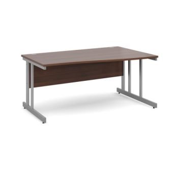 Momento right hand wave desk 1600mm - silver cantilever frame Walnut top - MOM16WRW