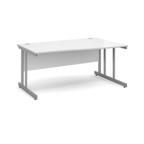 Momento right hand wave desk 1600mm - silver cantilever frame White Top - MOM16WRWH