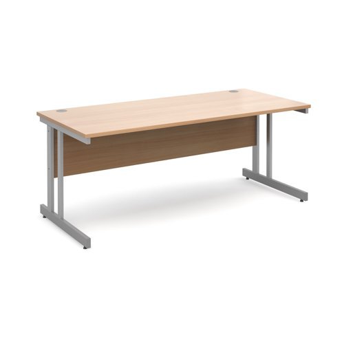 Momento straight desk 1800mm x 800mm - silver cantilever frame Beech top - MOM18B
