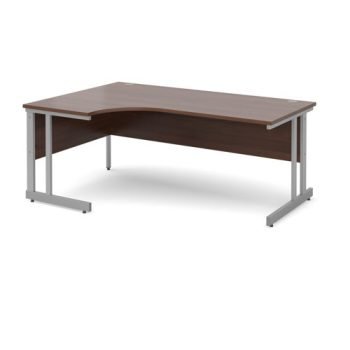 Momento left hand ergonomic desk 1800mm - silver cantilever frame Walnut top - MOM18ELW
