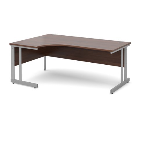 Momento left hand ergonomic desk 1800mm - silver cantilever frame Walnut top - MOM18ELW