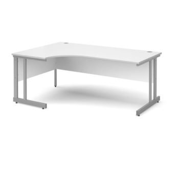 Momento left hand ergonomic desk 1800mm - silver cantilever frame White Top - MOM18ELWH