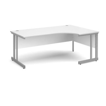 Momento right hand ergonomic desk 1800mm - silver cantilever frame White Top - MOM18ERWH