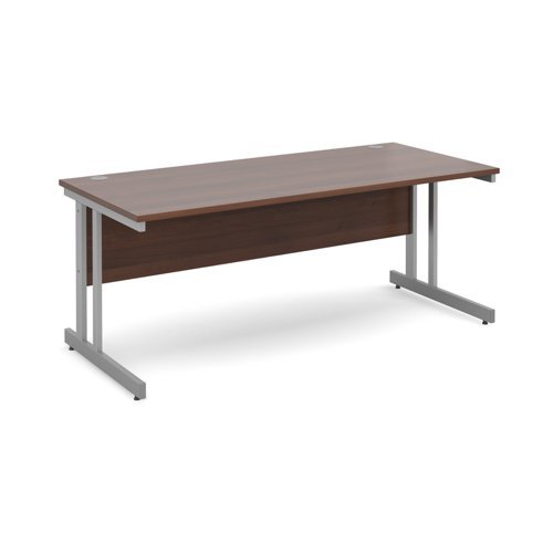 Momento straight desk 1800mm x 800mm - silver cantilever frame Walnut top - MOM18W