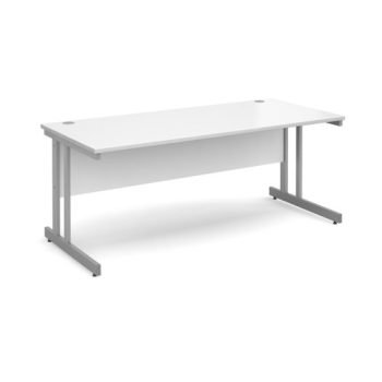 Momento straight desk 1800mm x 800mm - silver cantilever frame White Top - MOM18WH