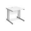 Momento straight desk 800mm x 800mm - silver cantilever frame White Top - MOM8WH