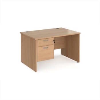 Maestro 25 straight desk 1200mm x 800mm with 2 drawer pedestal - Beech top with panel end leg - MP12P2B
