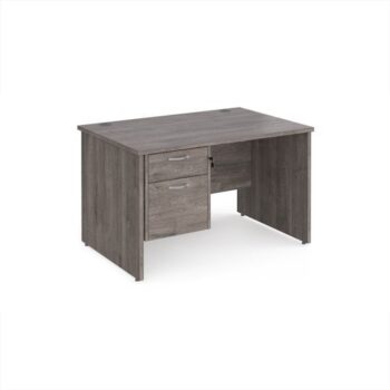 Maestro 25 straight desk 1200mm x 800mm with 2 drawer pedestal - Grey Oak Top with panel end leg - MP12P2GO