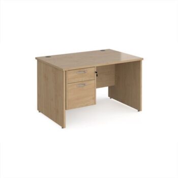Maestro 25 straight desk 1200mm x 800mm with 2 drawer pedestal - Kendal Oak Top with panel end leg - MP12P2KO