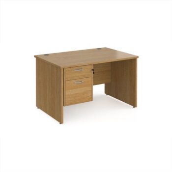 Maestro 25 straight desk 1200mm x 800mm with 2 drawer pedestal - Oak Top with panel end leg - MP12P2O