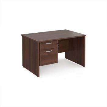 Maestro 25 straight desk 1200mm x 800mm with 2 drawer pedestal - Walnut top with panel end leg - MP12P2W