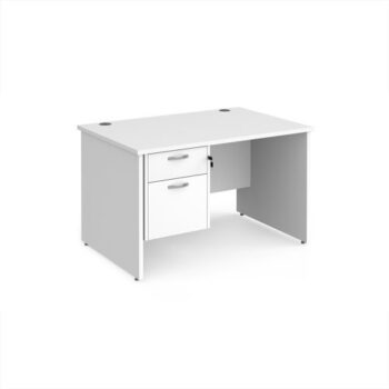Maestro 25 straight desk 1200mm x 800mm with 2 drawer pedestal - White Top with panel end leg - MP12P2WH