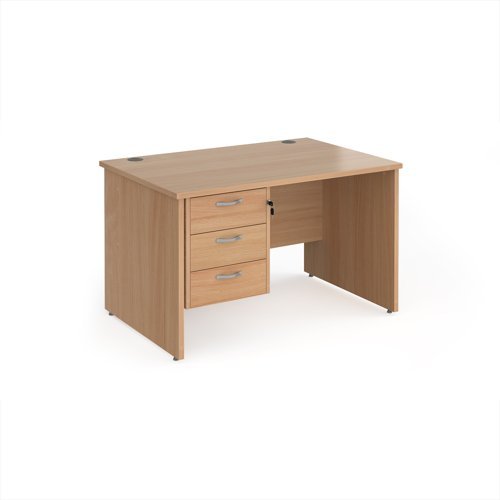 Maestro 25 straight desk 1200mm x 800mm with 3 drawer pedestal - Beech top with panel end leg - MP12P3B