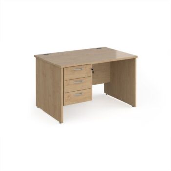 Maestro 25 straight desk 1200mm x 800mm with 3 drawer pedestal - Kendal Oak Top with panel end leg - MP12P3KO