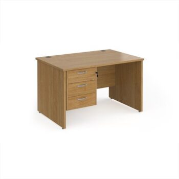 Maestro 25 straight desk 1200mm x 800mm with 3 drawer pedestal - Oak Top with panel end leg - MP12P3O