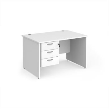 Maestro 25 straight desk 1200mm x 800mm with 3 drawer pedestal - White Top with panel end leg - MP12P3WH