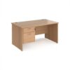 Maestro 25 straight desk 1400mm x 800mm with 2 drawer pedestal - Beech top with panel end leg - MP14P2B