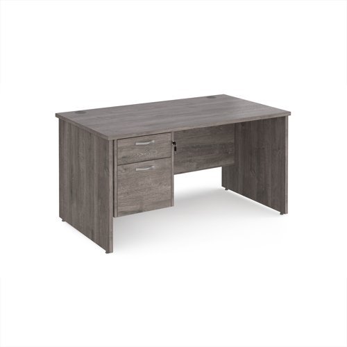 Maestro 25 straight desk 1400mm x 800mm with 2 drawer pedestal - Grey Oak Top with panel end leg - MP14P2GO