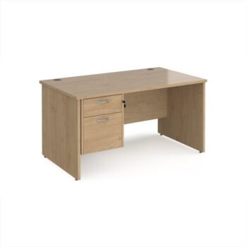 Maestro 25 straight desk 1400mm x 800mm with 2 drawer pedestal - Kendal Oak Top with panel end leg - MP14P2KO
