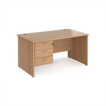 Maestro 25 straight desk 1400mm x 800mm with 3 drawer pedestal - Beech top with panel end leg - MP14P3B